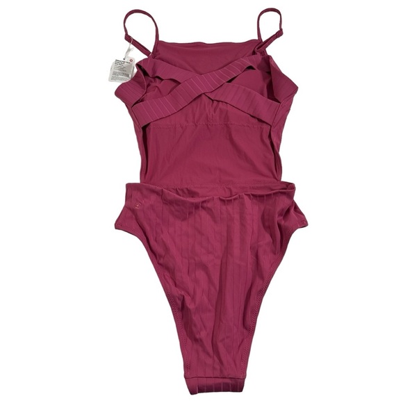 Lululemon Ribbed High Neck Cross Back One Piece Swimsuit Pink Medium Skimpy Cut - Picture 4 of 13